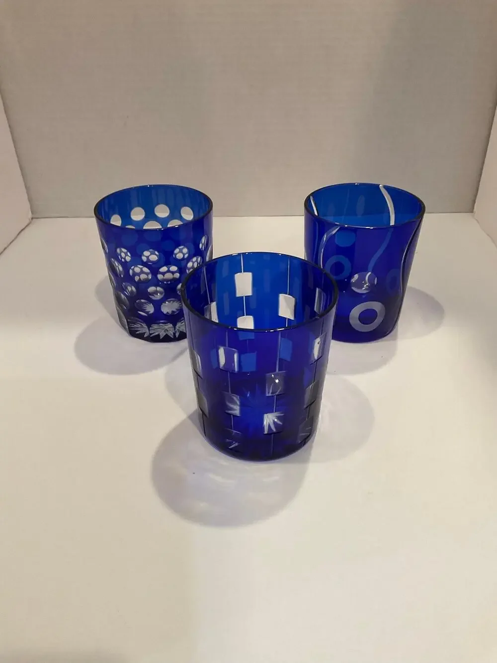 Bohemian Czech Crystal Cobalt Blue Tumblers by Ajka Crystal-Set of 3